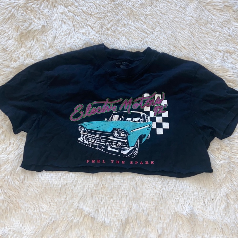 Brandy Melville crop top no size listed Electric Motors black checkered flag